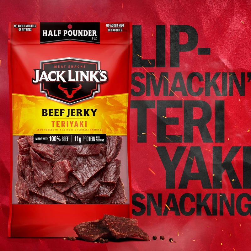Jack Link's Beef Jerky, Teriyaki, Half Pounder Large Jerky Bag - Flavorful Meat Snack, Ready to Eat Protein Snacks with 11g of Protein per Serving, Made with 100% Beef - Image 5